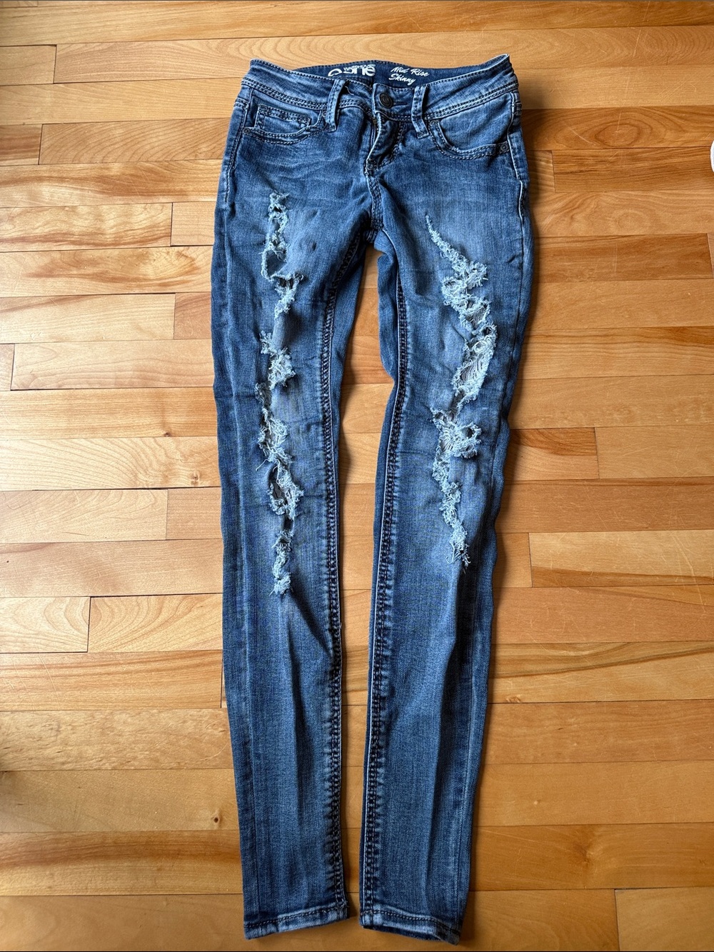 Ripped Dark Blue Skinny Jeans - Warehouse One